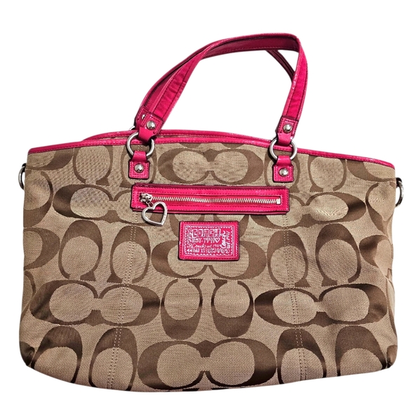 Coach Tan and Pink Signature Tote - Picture 1 of 16